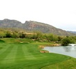 The par-5 fourth hole Mountain Course at Ventana Canyon Golf and Racquet Club is tremendous risk-reward with a green protected by water on the right side.