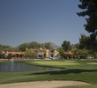 The ninth hole of Tubac Golf Resort and Spa's Otero nine is a short par 4 around water.