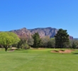 The 14th hole at Sedona's Oakcreek Country Club is a stout par 4 that bends left. 