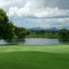 A view of a hole with water in background at Antelope Hills Golf Course.