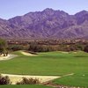 A view from tee with mountains in background at Views Golf Club