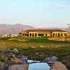 A view of the clubhouse and the 18th green at Los Lagos Golf Club