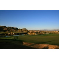 The 13th and 14th holes at SunRidge Canyon surround a small collection pond. 