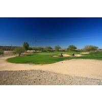 The par-4 sixth at McDowell Mountain Golf Club has a waste bunker that runs in front of the green.