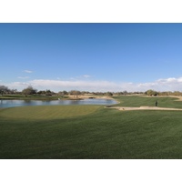 Water right of the green makes any shot at the par-5 finishing hole a little bit tougher on the Raptor Course at Grayhawk Golf Club in Scottsdale.