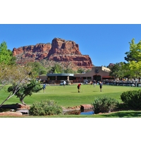 Players practice on the putting green at Oakcreek Country Club in Sedona, Arizona. 