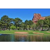 Water bothers shots missed to the left of the 13th green at Oakcreek Country Club in Sedona. 
