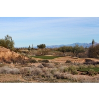 Aim left to get a bounce to the right on the par-3 third hole on the Cholla Course at We-Ko-Pa Golf Club in Fort McDowell, Ariz.