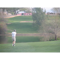 Coyote Lakes Golf Club - Phoenix Scottsdale - Hole No. 10, golfer cutting corner on lake